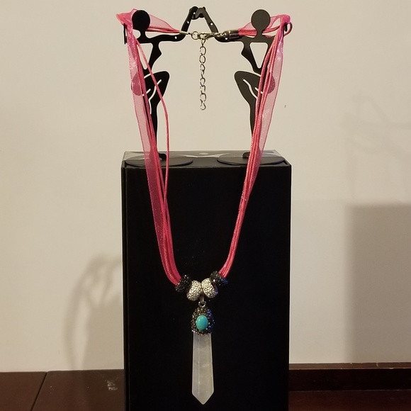 Rock Crystal Pave Cystal Pendulum Necklace - Picture 3 of 3